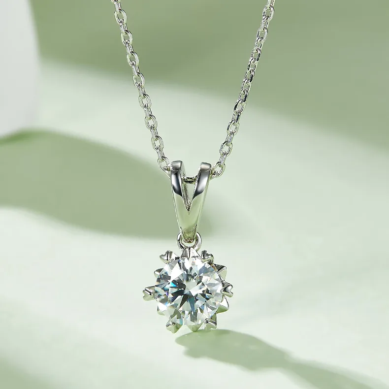 Classic Snowflake S925 White-Gold-Plated Silver Moissanite Pendant Stud Earrings Jewelry Set