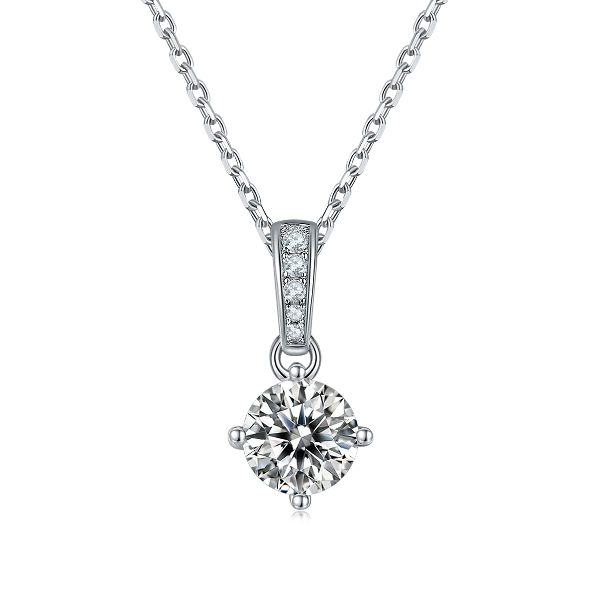 Classic Four-Prong S925 White-Gold-Plated Silver Lab-Grown Diamond Necklace 1-3ct