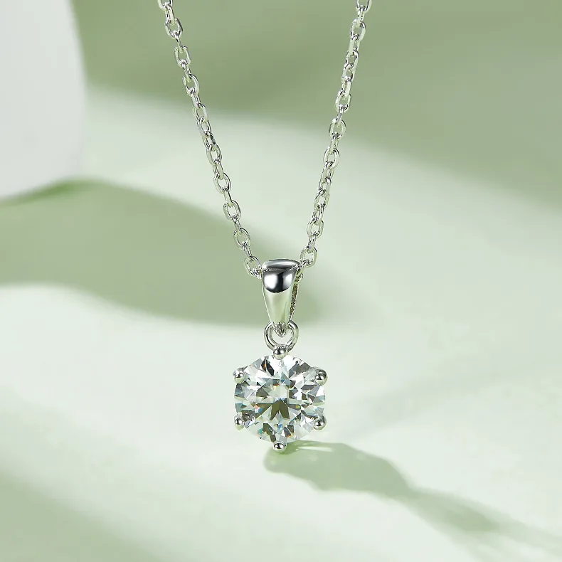 Classic Six-Prong S925 White-Gold-Plated Silver Moissanite Pendant Stud Earrings Jewelry Set