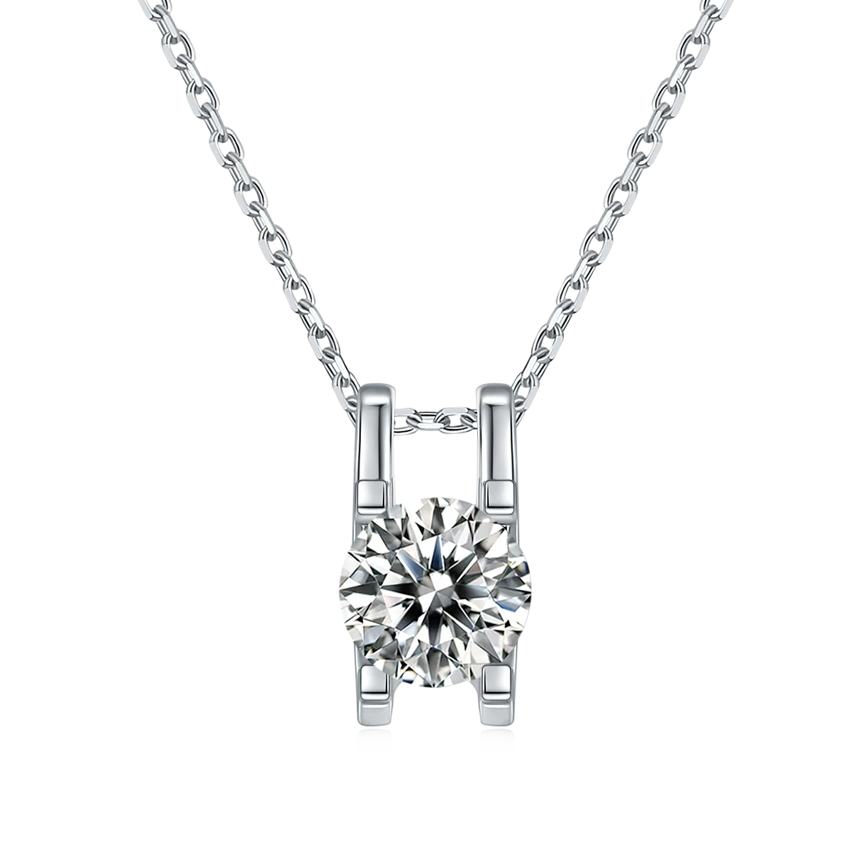 Classic Ox S925 White-Gold-Plated Silver Lab-Grown Diamond Necklace 1-3ct