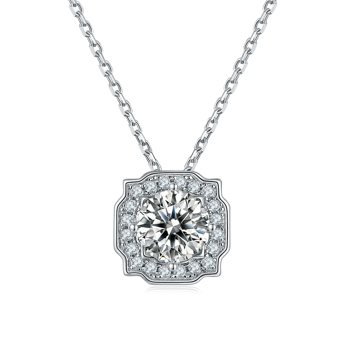 Classic S925 White-Gold-Plated Silver Lab-Grown Diamond Necklace 1-3ct