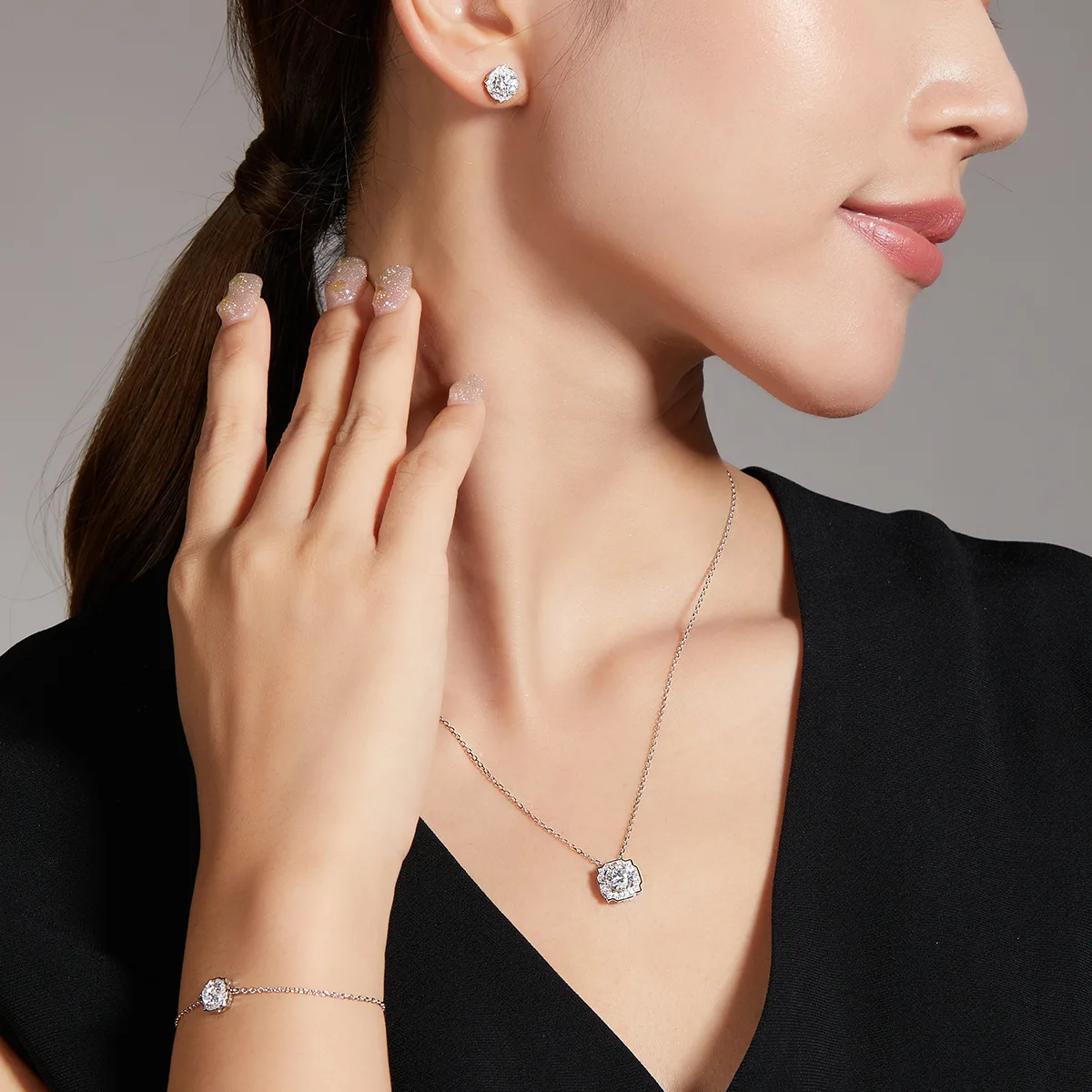 Classic S925 White-Gold-Plated Silver Lab-Grown Diamond Necklace 1-3ct