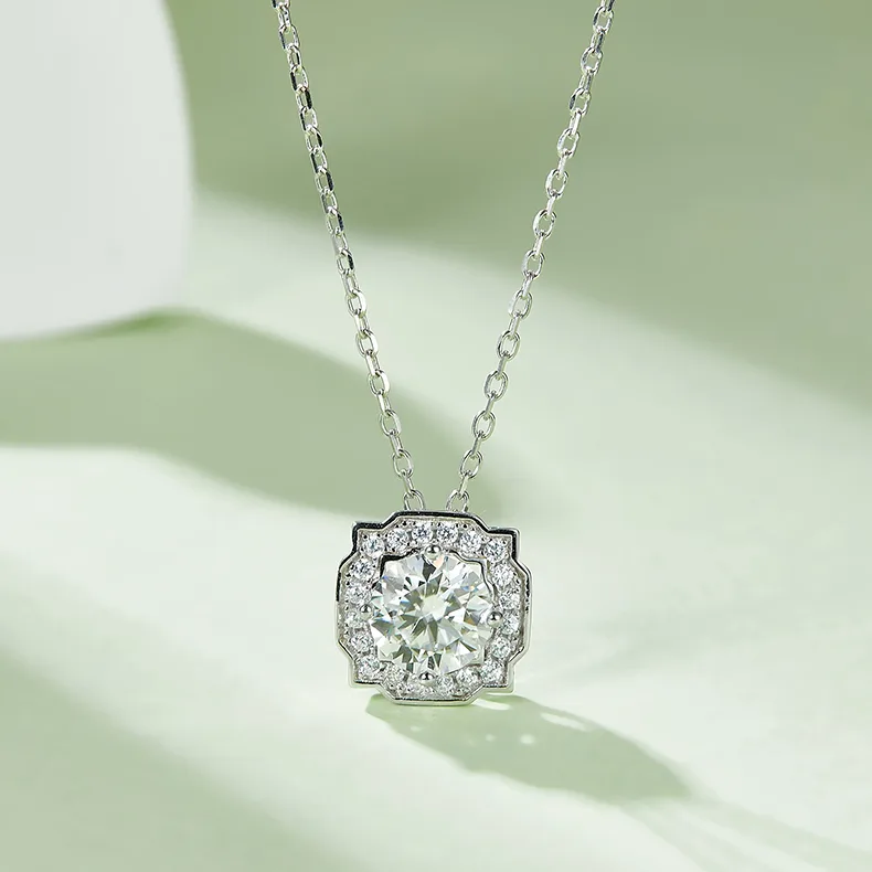 Classic S925 White-Gold-Plated Silver Lab-Grown Diamond Necklace 1-3ct