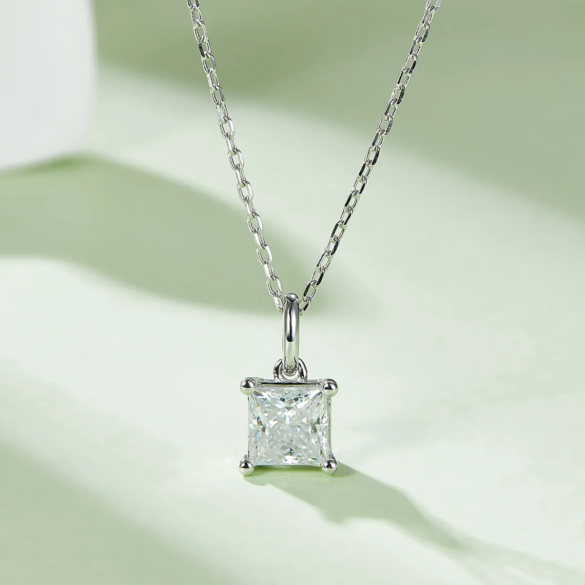 Classic Square S925 White-Gold-Plated Silver Lab-Grown Diamond Necklace 1-3ct