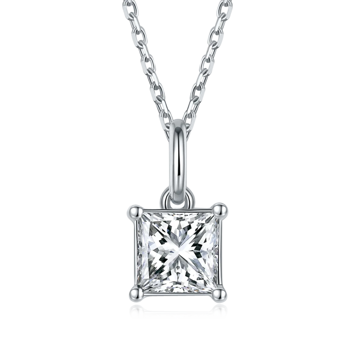 Classic Square S925 White-Gold-Plated Silver Lab-Grown Diamond Necklace 1-3ct