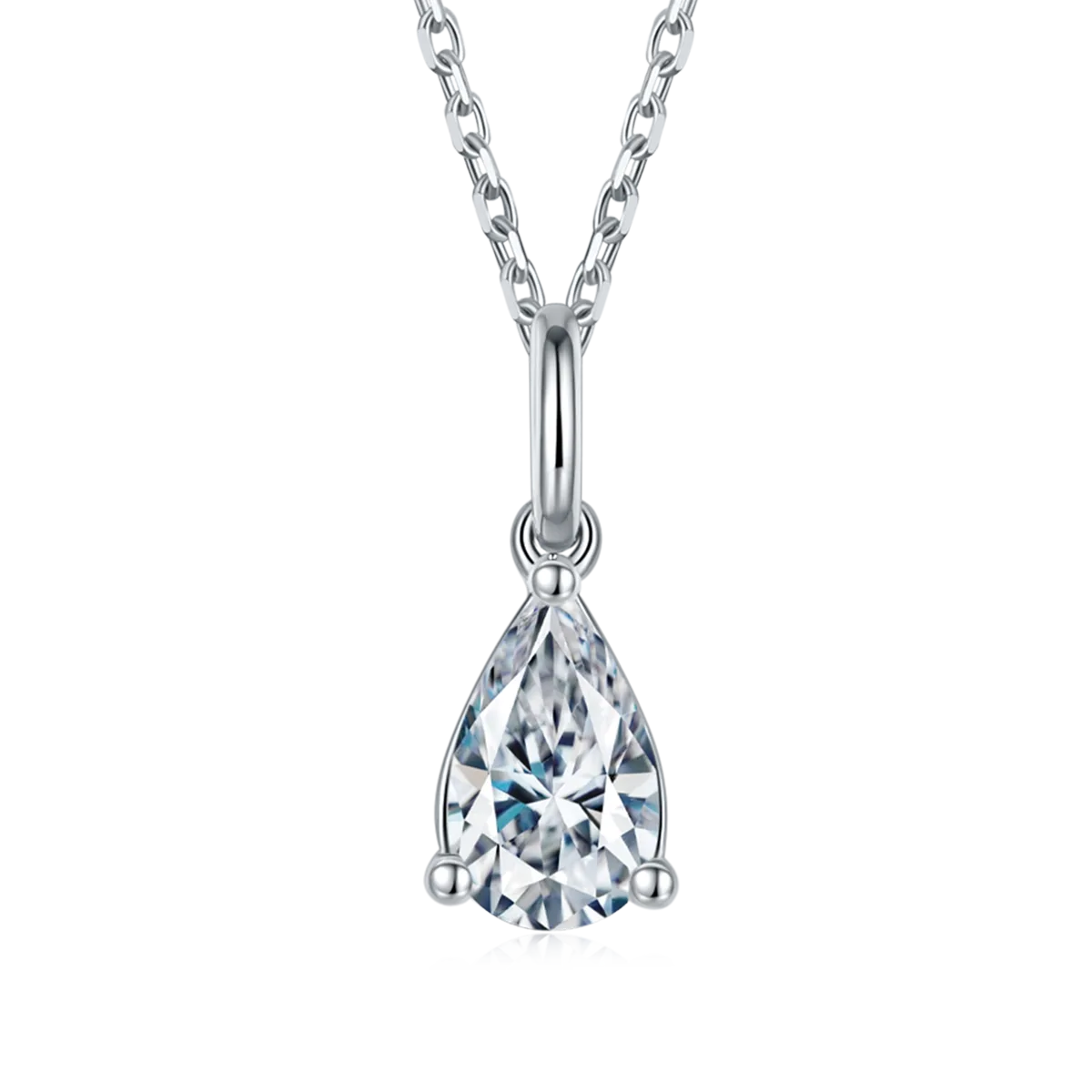 Classic Pear S925 White-Gold-Plated Silver Lab-Grown Diamond Necklace 1-3ct