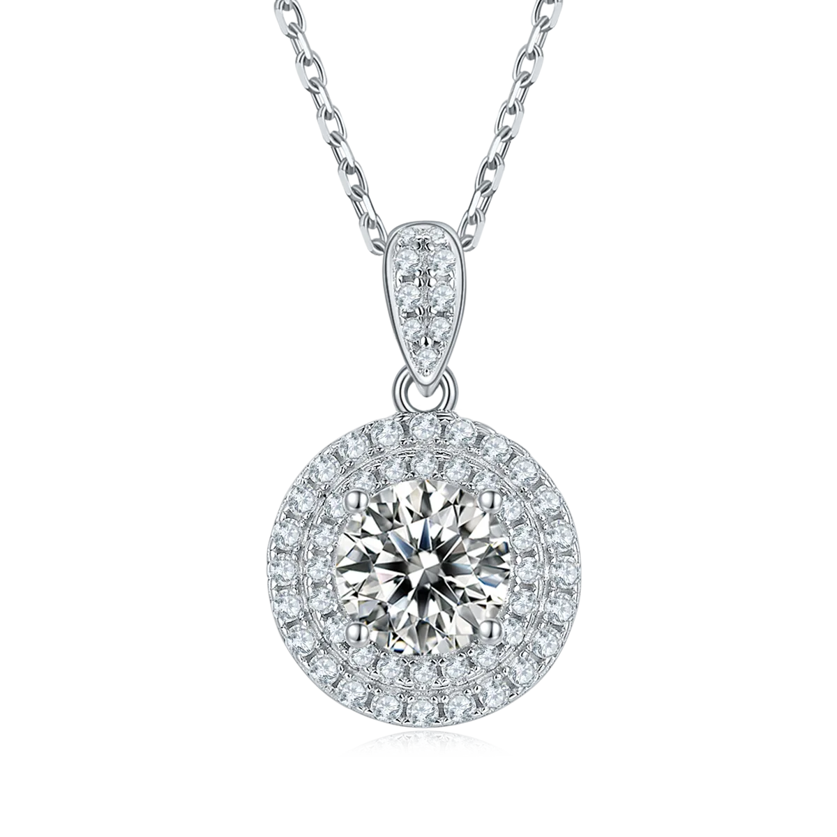 Luxury Pavé Round S925 White-Gold-Plated Silver Lab-Grown Diamond Necklace 1-2ct