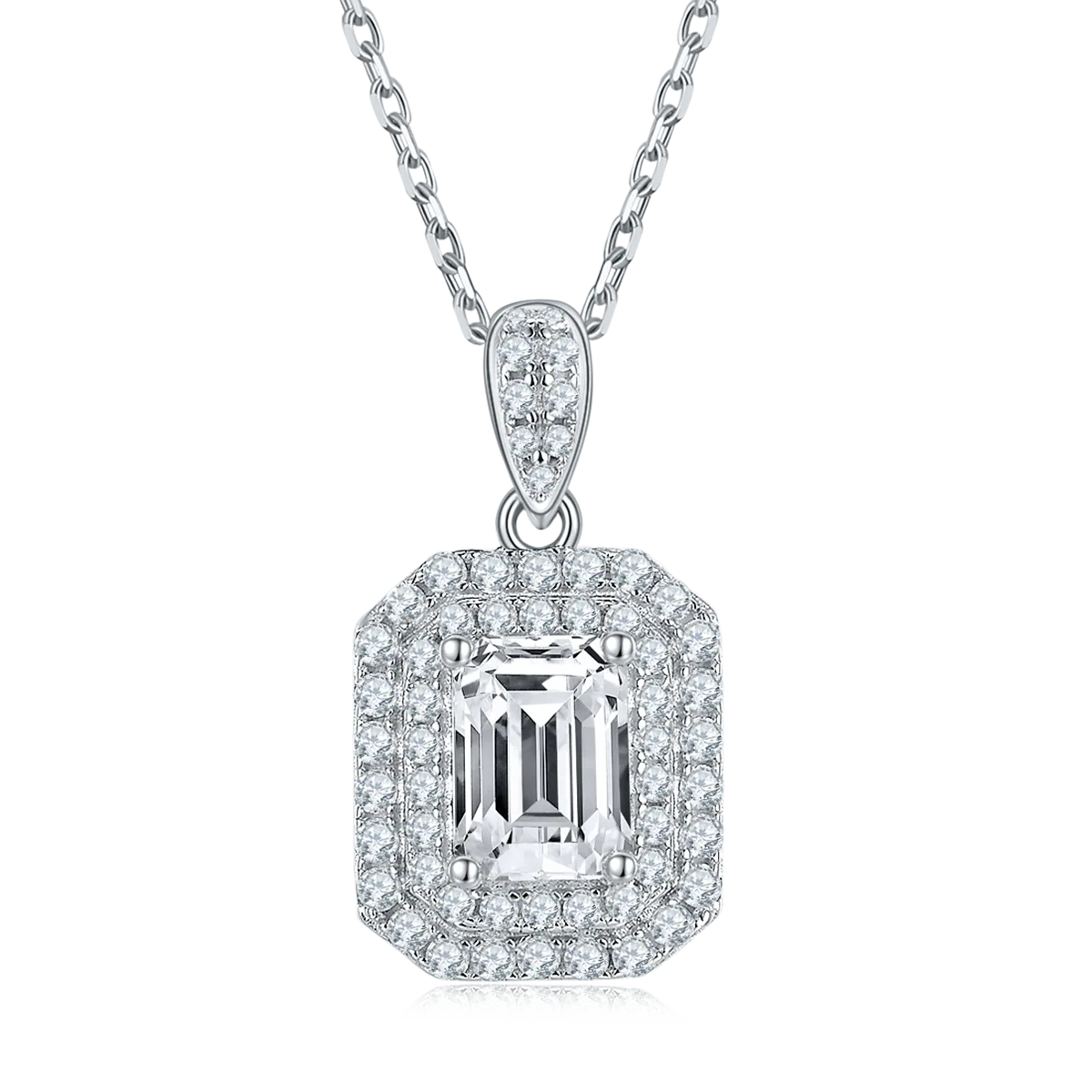Luxury Pavé Rectangle S925 White-Gold-Plated Silver Lab-Grown Diamond Necklace 1-2ct