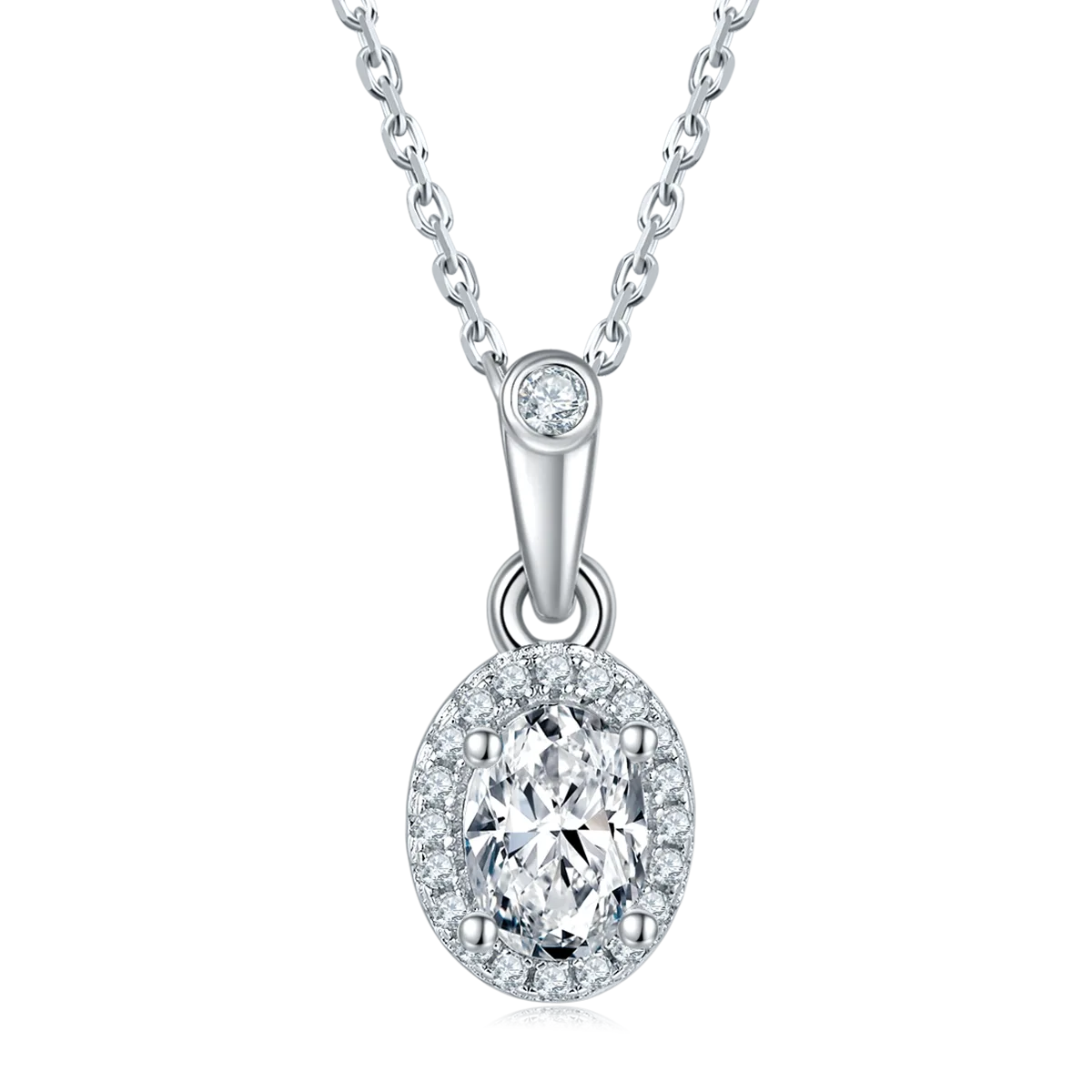 Light Luxury Oval S925 White-Gold-Plated Silver Lab-Grown Diamond Necklace 1-2ct