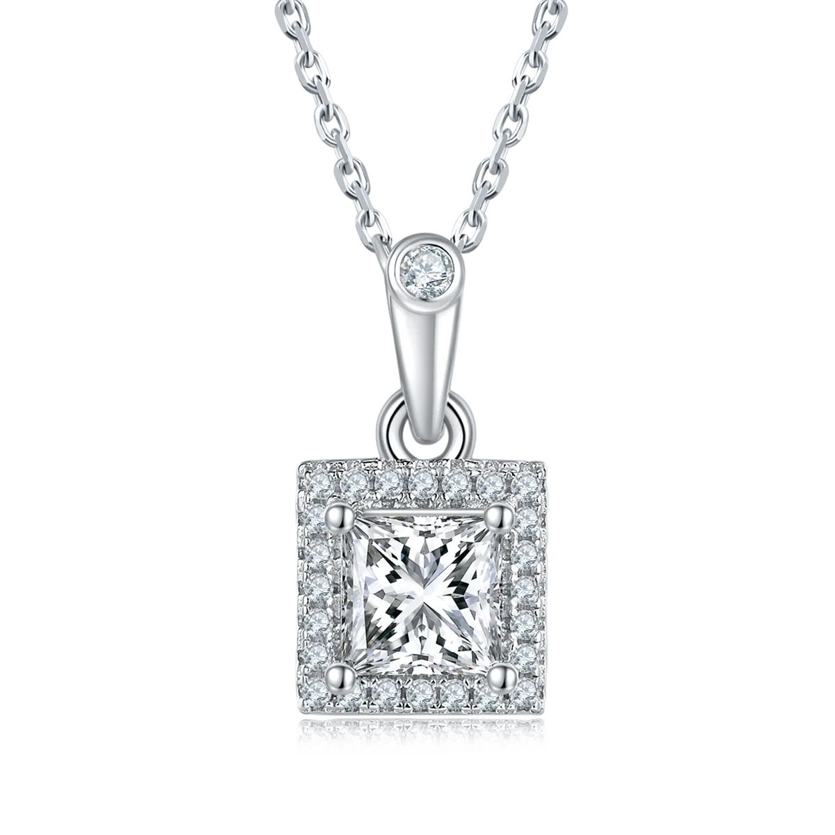 Light Luxury Square S925 White-Gold-Plated Silver Lab-Grown Diamond Necklace 1-2ct