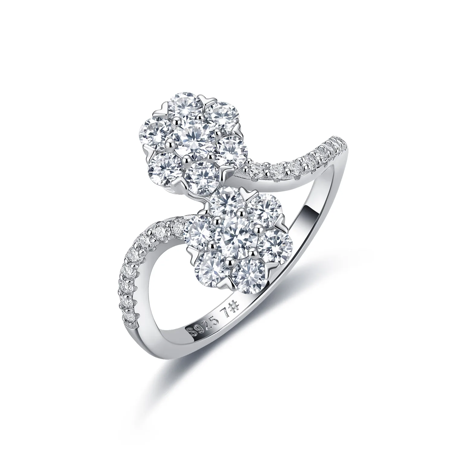 R55117 Silver 18K White Gold Round Moissanite Flower Anniversary Ring 1.08ct