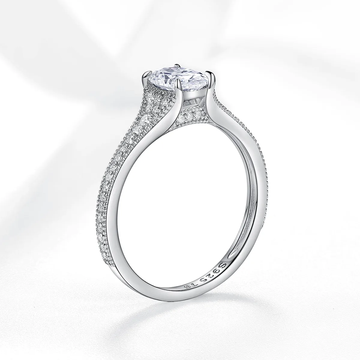 R55098 Silver 18K White Gold Oval Moissanite Delicate Engagement Ring 1.23ct