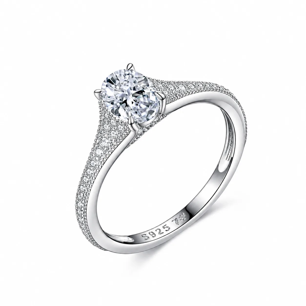 R55098 Silver 18K White Gold Oval Moissanite Delicate Engagement Ring 1.23ct