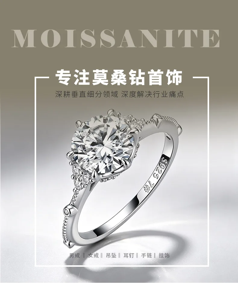 R55093 Silver 18K White Gold Round Moissanite Delicate Engagement Ring 2.2ct det