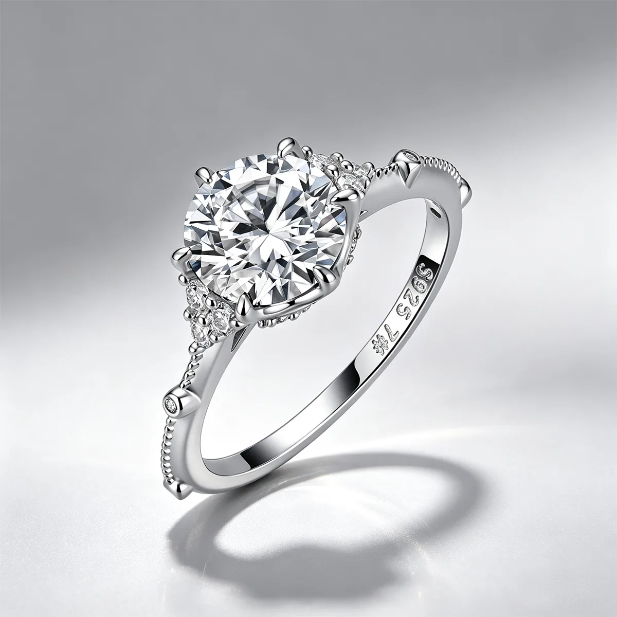 R55093 Silver 18K White Gold Round Moissanite Delicate Engagement Ring 2.2ct