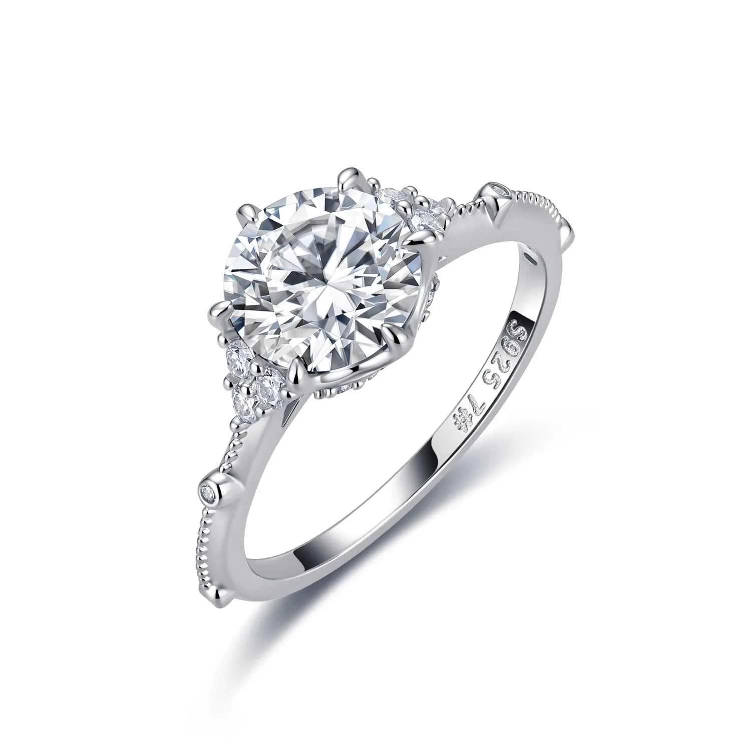 R55093 Silver 18K White Gold Round Moissanite Delicate Engagement Ring 2.2ct