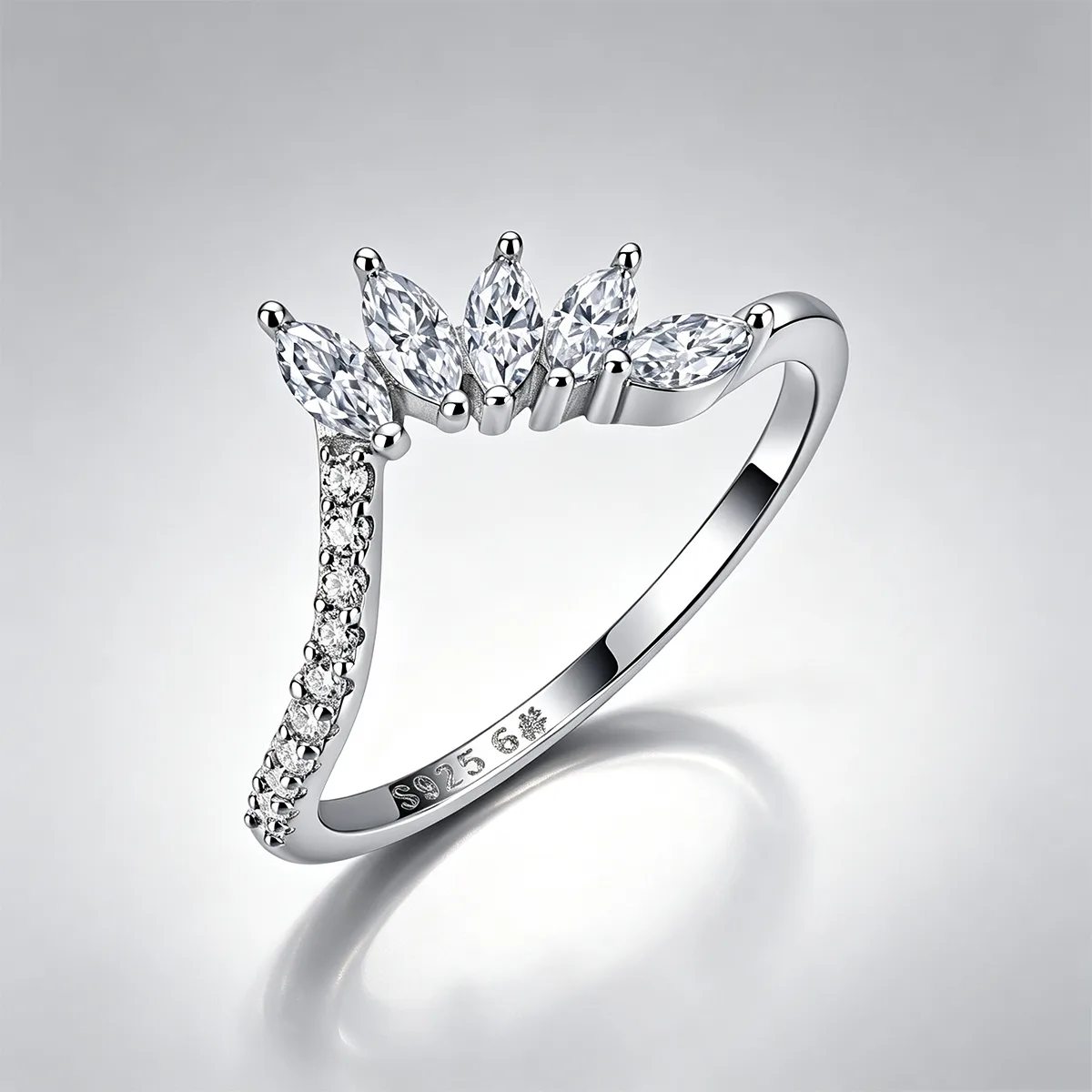 R55097 Silver 18K White Gold Marquise Moissanite Anniversary Ring 0.59ct