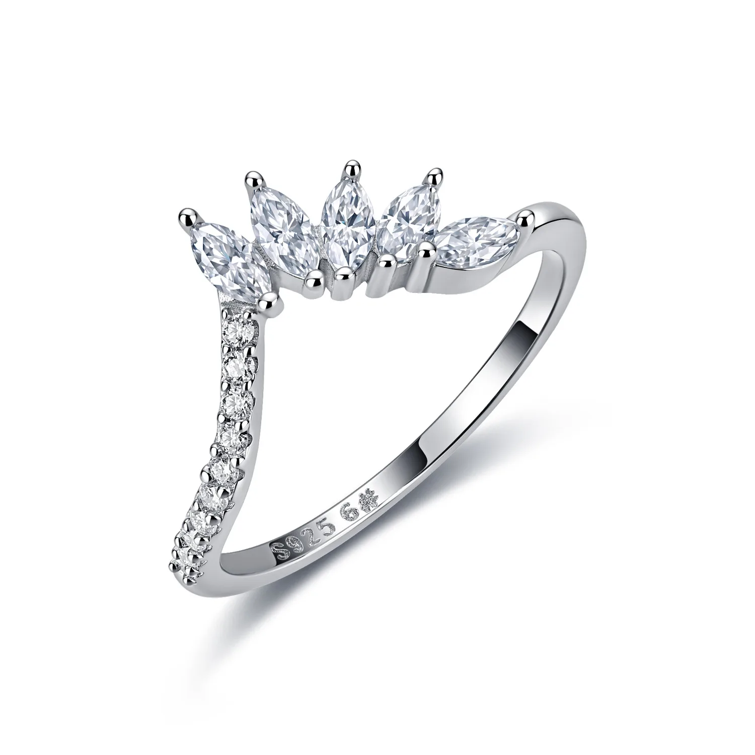 R55097 Silver 18K White Gold Marquise Moissanite Anniversary Ring 0.59ct