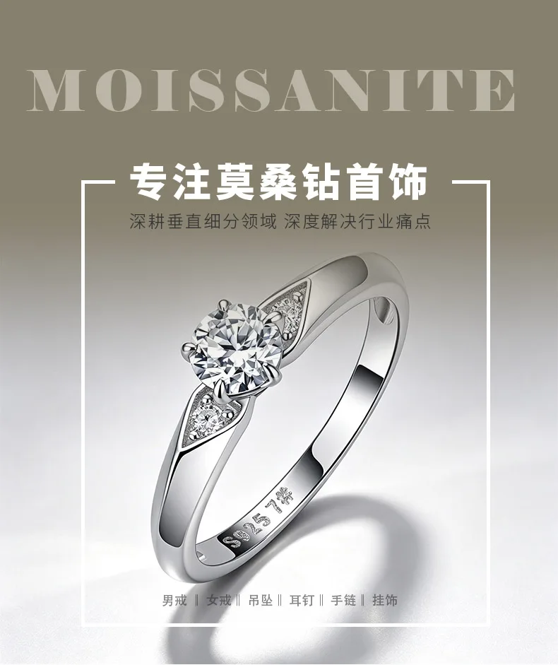 R55121 Silver 18K White Gold Round Moissanite Minimalist Proposal Ring 0.55ct de