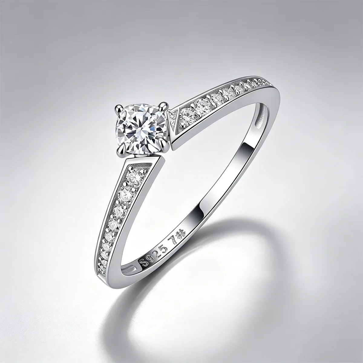 R55122 Silver 18K White Gold Cushion Moissanite Minimalist Proposal Ring 0.48ct