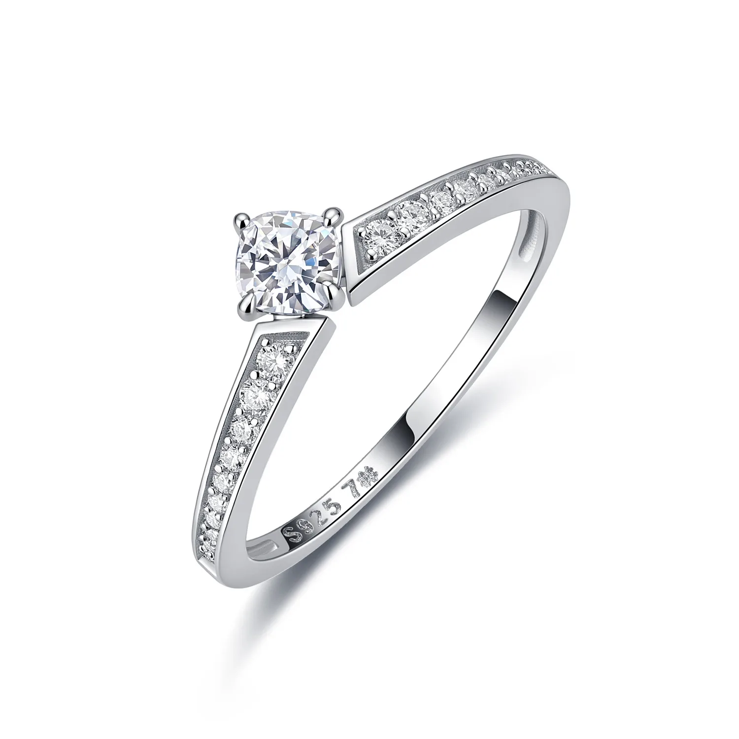 R55122 Silver 18K White Gold Cushion Moissanite Minimalist Proposal Ring 0.48ct