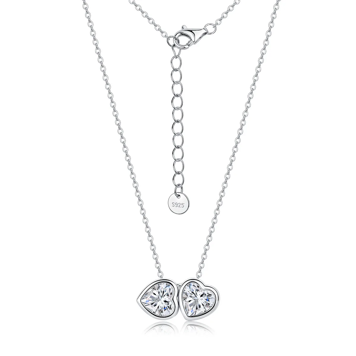 N55100 Silver 18K White Gold Moissanite Sweet Double Heart Necklace 4.0ct