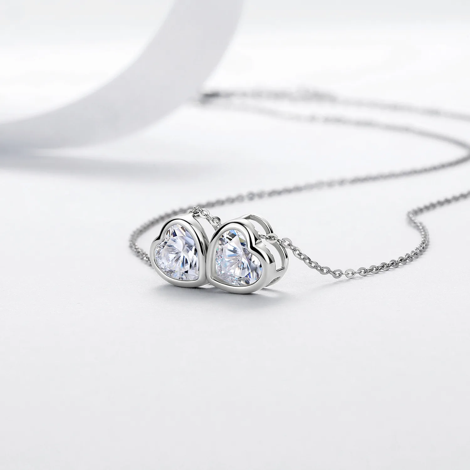 N55100 Silver 18K White Gold Moissanite Sweet Double Heart Necklace 4.0ct