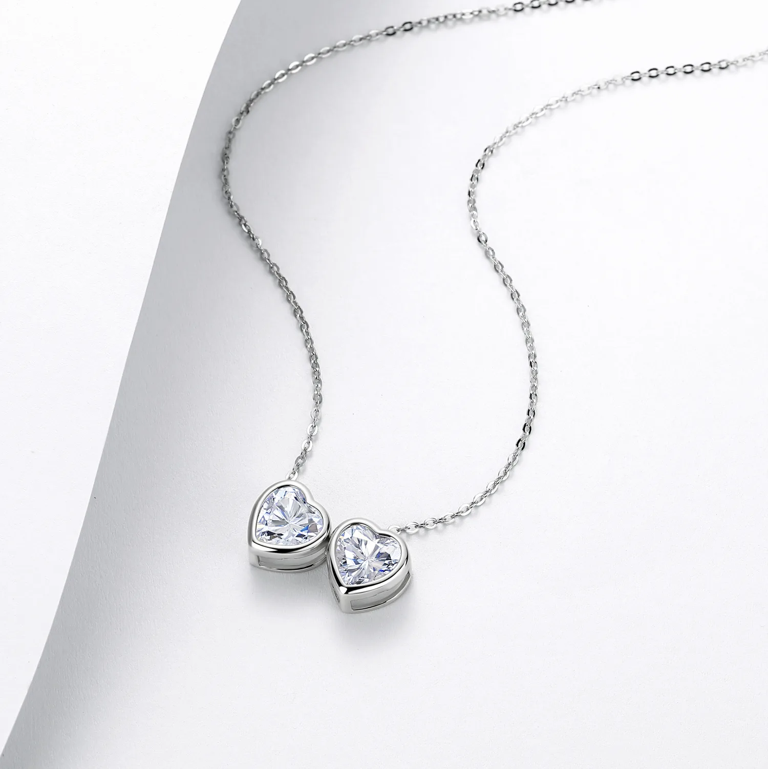 N55100 Silver 18K White Gold Moissanite Sweet Double Heart Necklace 4.0ct
