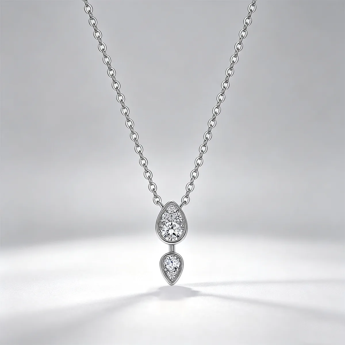 N55123 Silver 18K White Gold Moissanite Teardrop Full Diamond Necklace 0.2ct