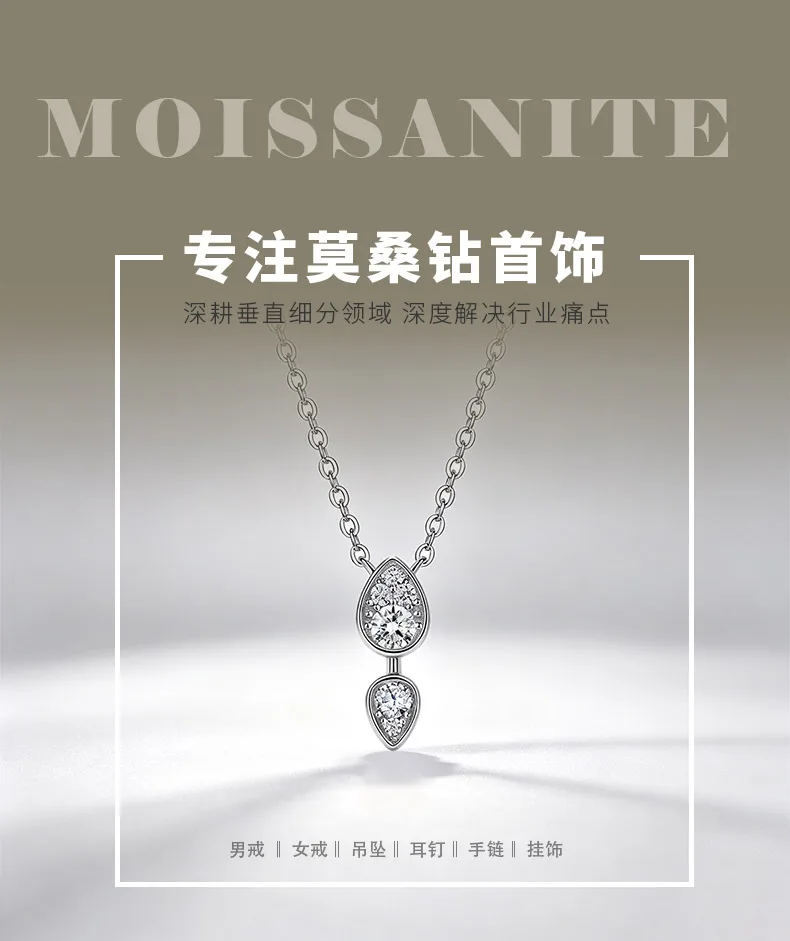 N55123 Silver 18K White Gold Moissanite Teardrop Full Diamond Necklace 0.2ct det