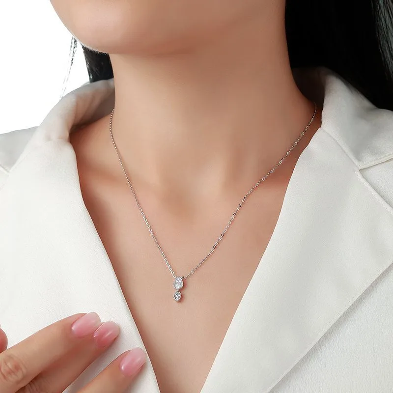 N55123 Silver 18K White Gold Moissanite Teardrop Full Diamond Necklace 0.2ct