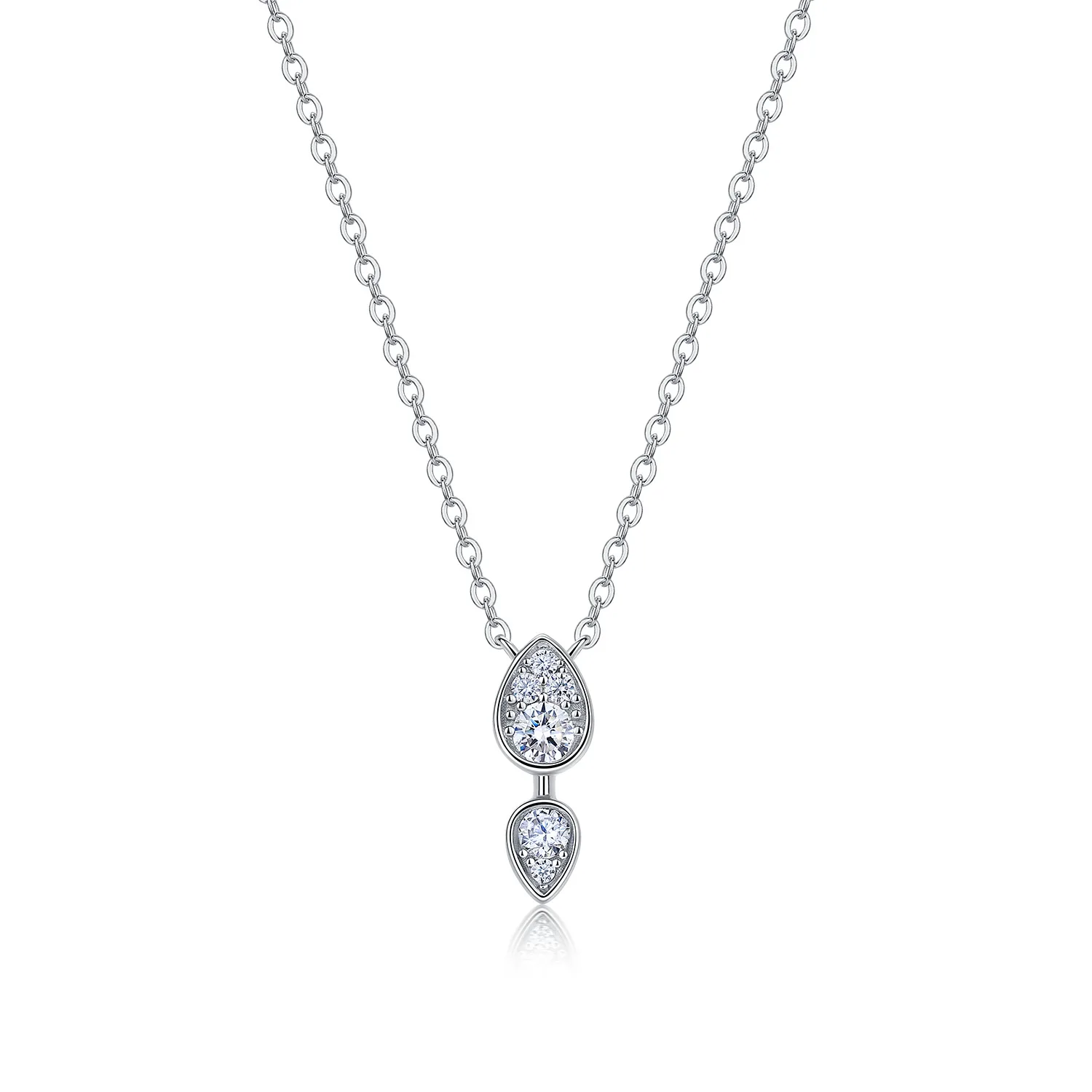 N55123 Silver 18K White Gold Moissanite Teardrop Full Diamond Necklace 0.2ct