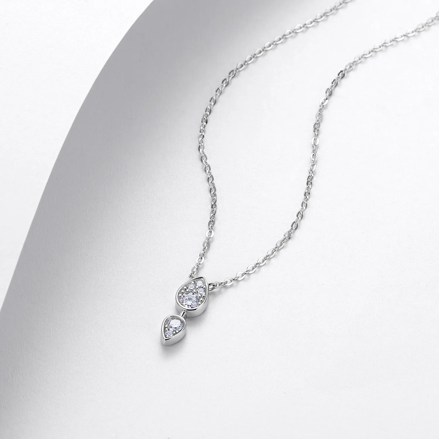 N55123 Silver 18K White Gold Moissanite Teardrop Full Diamond Necklace 0.2ct