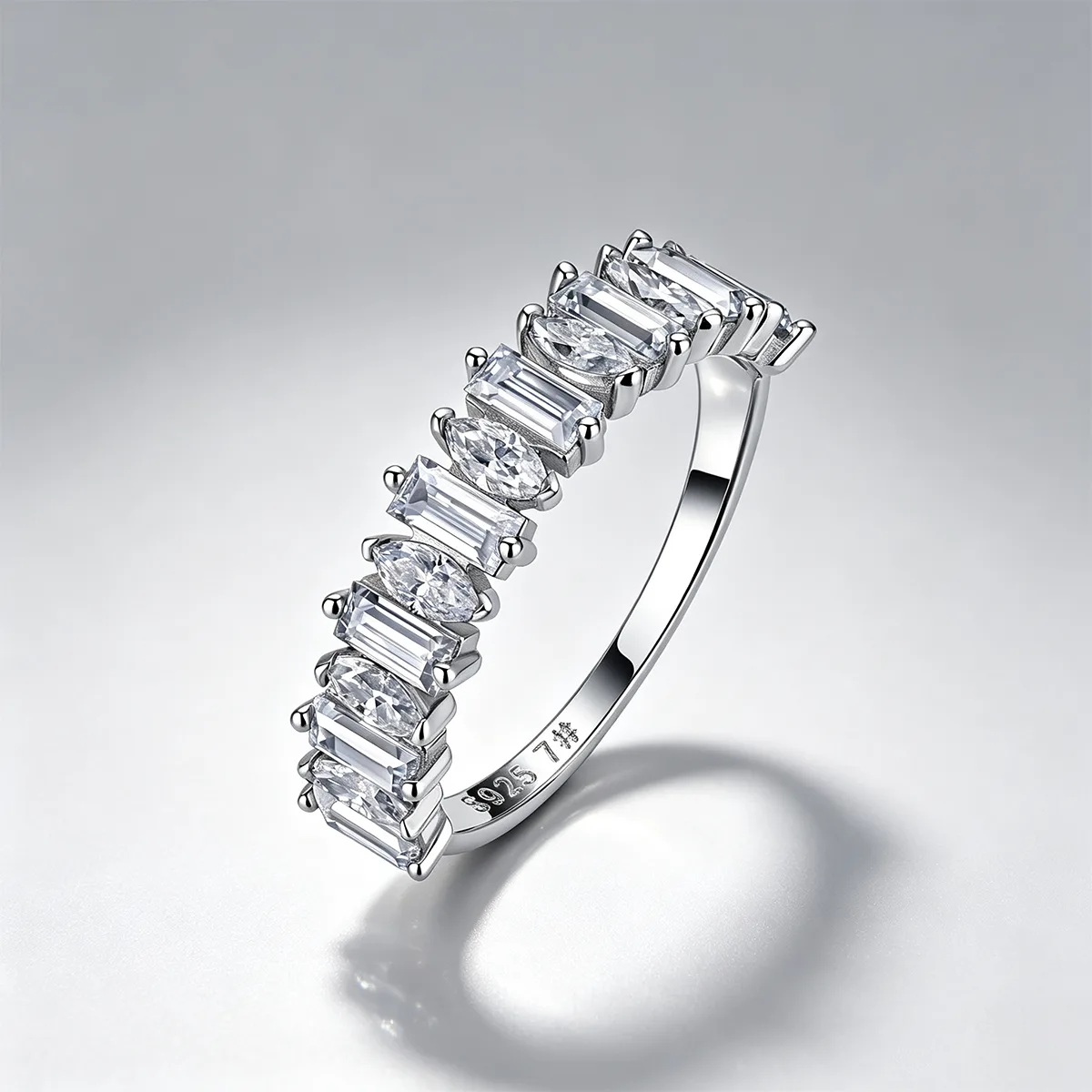 R55095 S925 Silver 18K White Gold Marquise Rectangle Moissanite Confession Ring 1.9ct