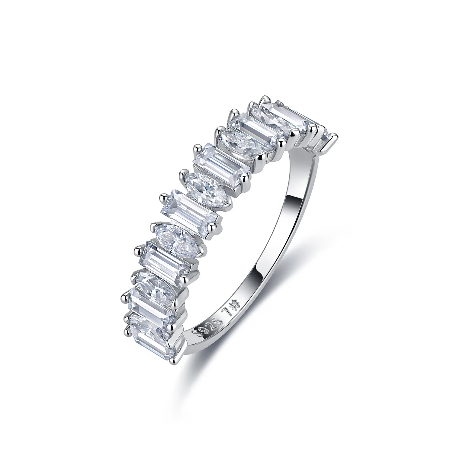 R55095 S925 Silver 18K White Gold Marquise Rectangle Moissanite Confession Ring 1.9ct