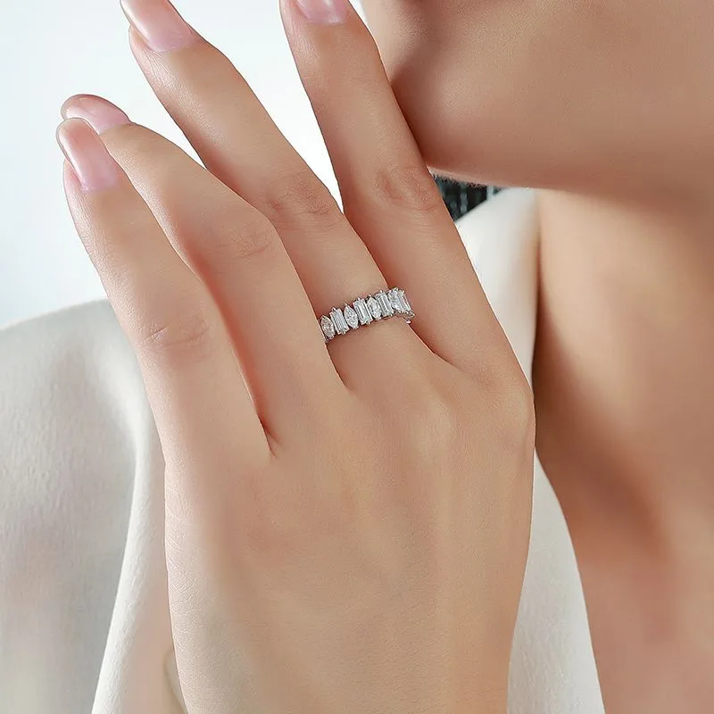 R55095 S925 Silver 18K White Gold Marquise Rectangle Moissanite Confession Ring 1.9ct