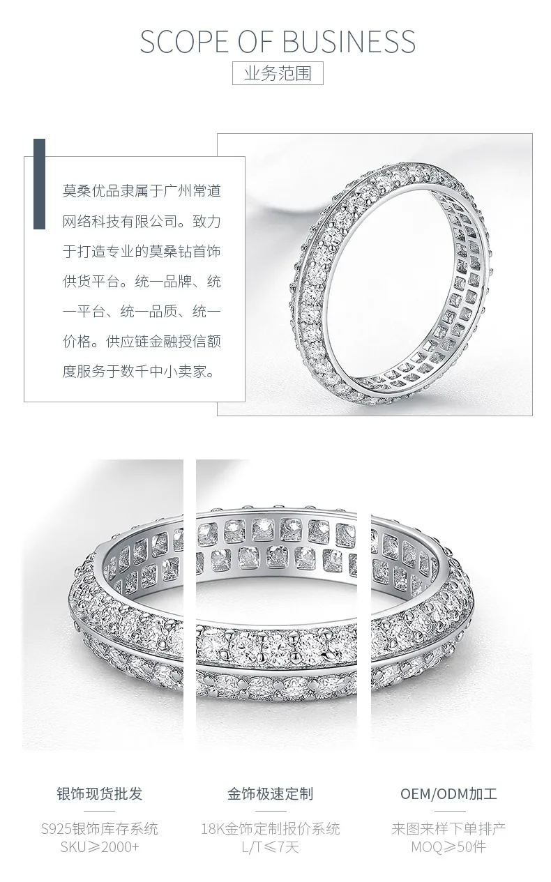 R55105 Silver 18K White Gold Full Pavé Round Moissanite Wedding Band 2.65ct deta