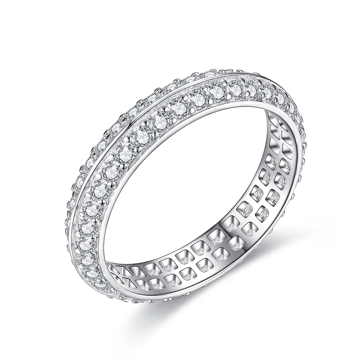 R55105 Silver 18K White Gold Full Pavé Round Moissanite Wedding Band 2.65ct