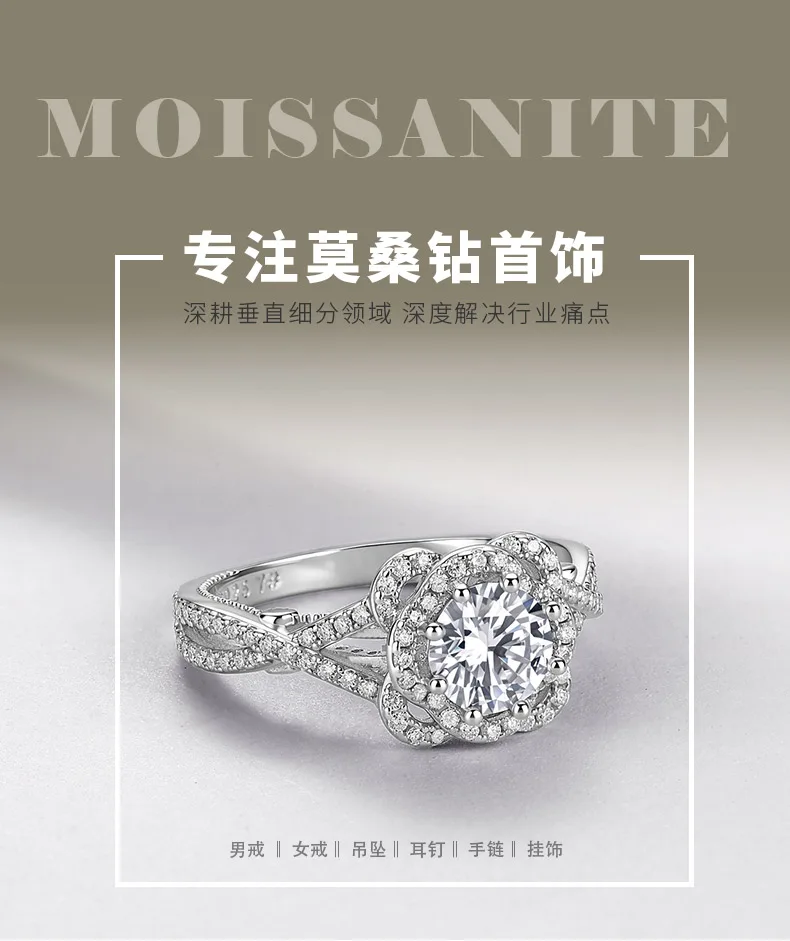 R55099 S925 Silver 18K White Gold Round Moissanite Wedding Band 1.1ct detail 1