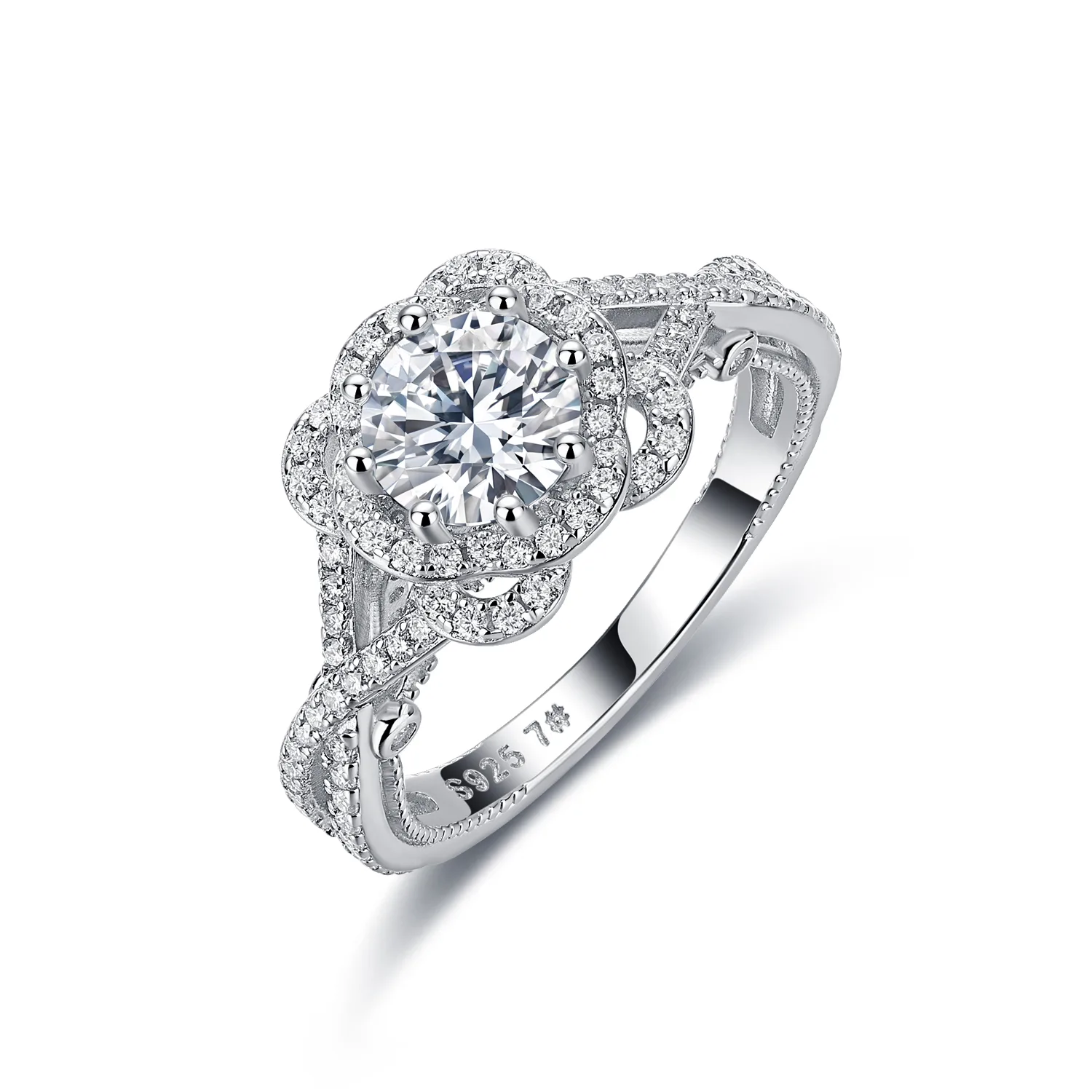 R55099 S925 Silver 18K White Gold Round Moissanite Wedding Band 1.1ct