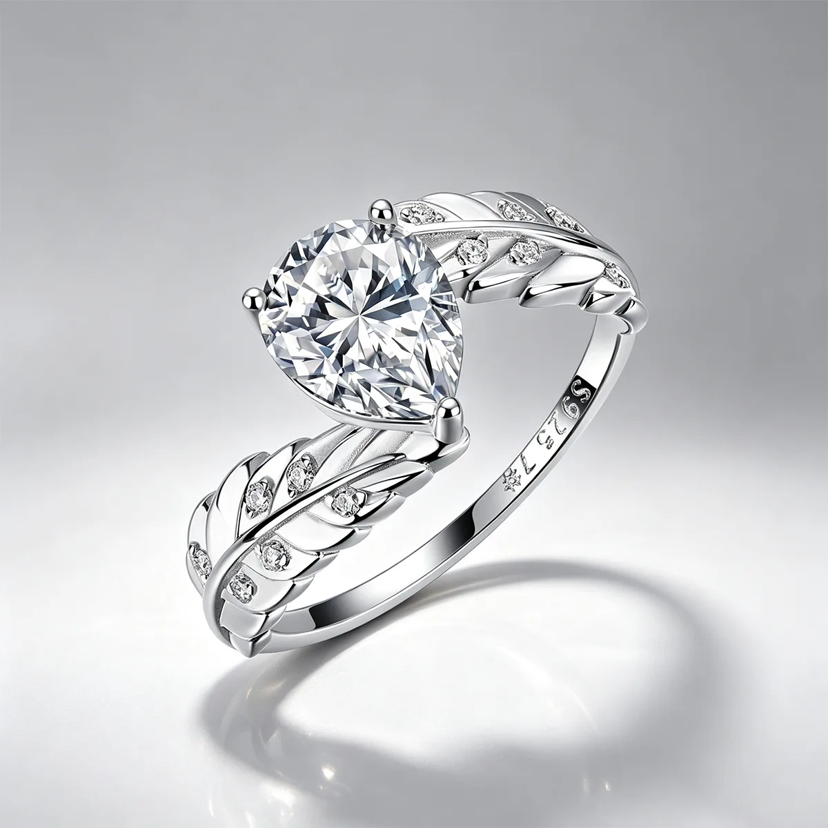 R55142-BMC S925 Silver 18K White Gold Teardrop Moissanite Angel Engagement Ring Center Stone 9*7mm