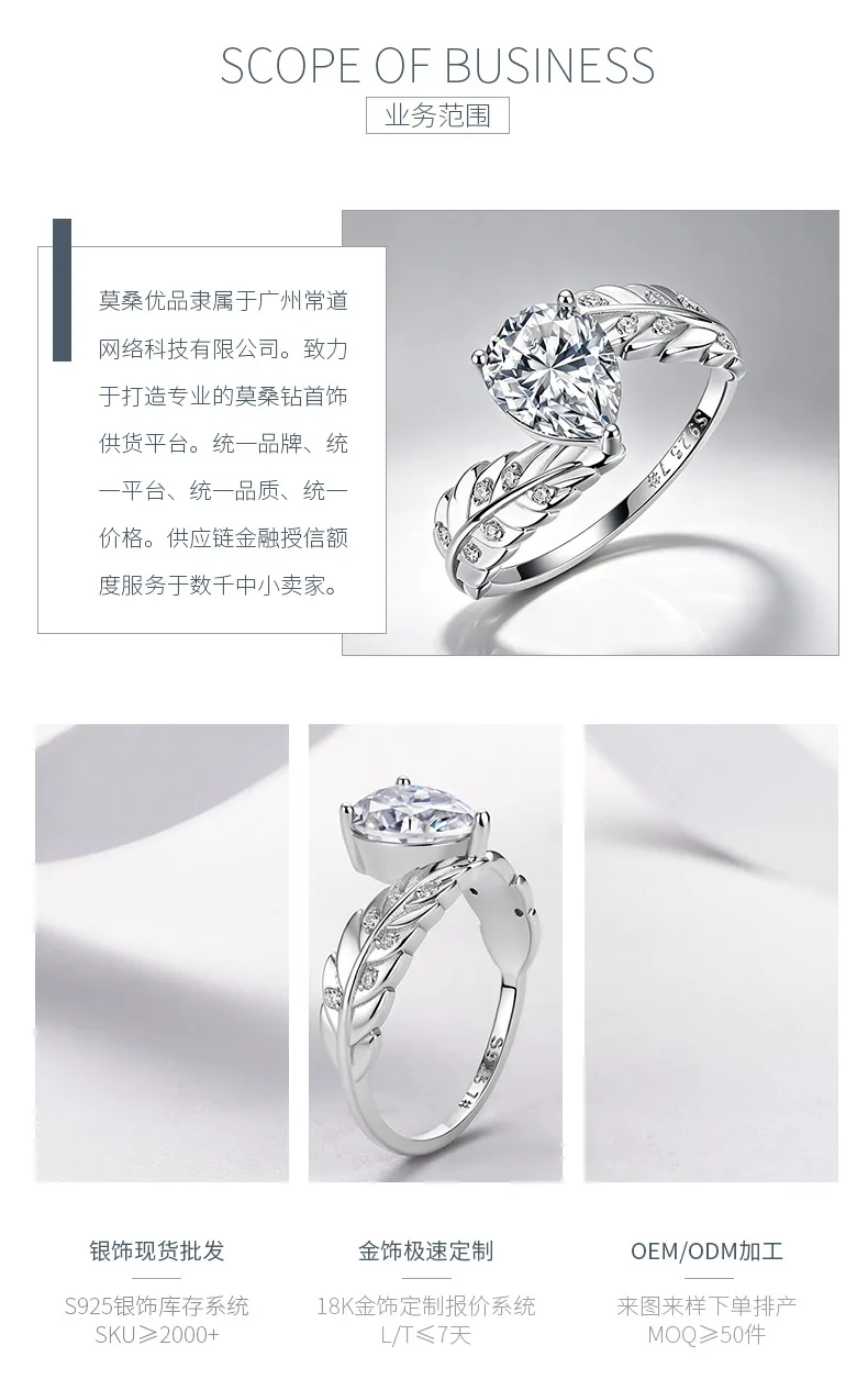R55142-BMC S925 Silver 18K White Gold Teardrop Moissanite Angel Engagement Ring 