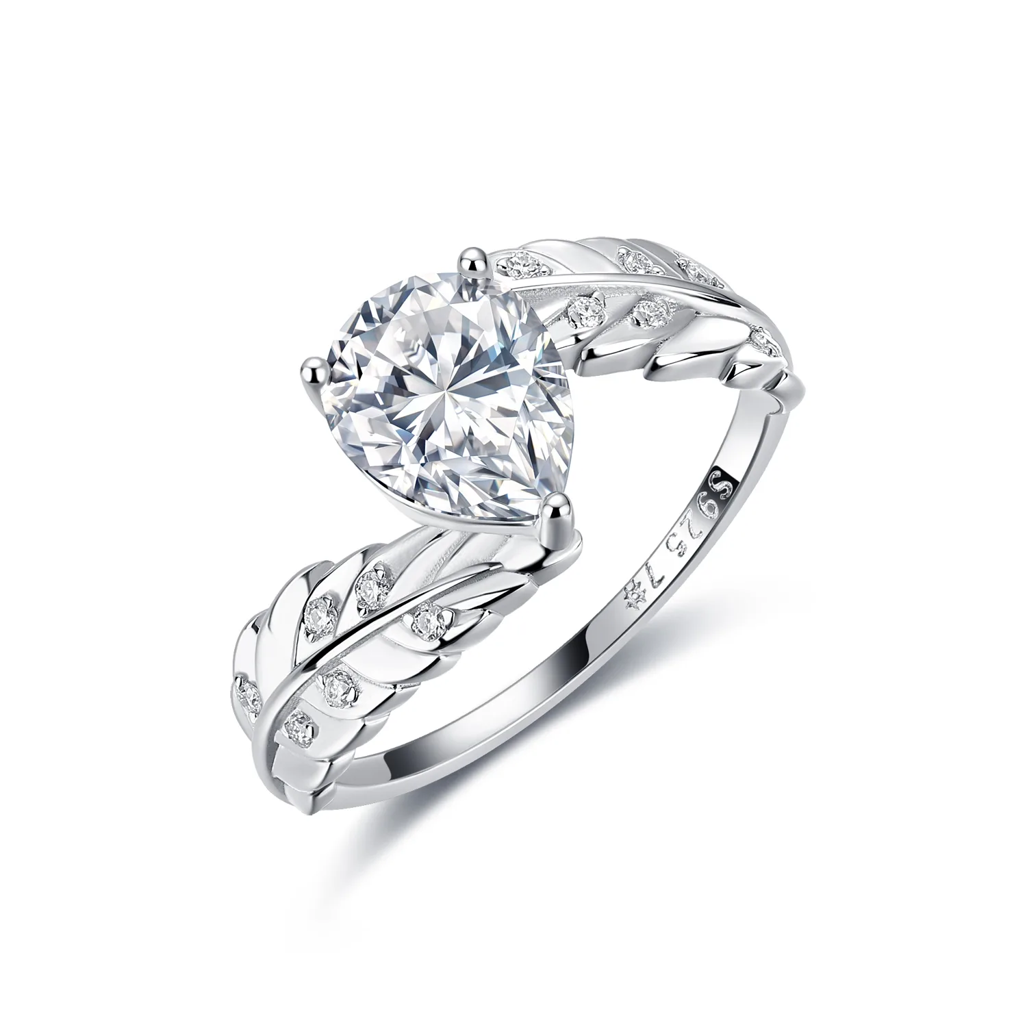 R55142-BMC S925 Silver 18K White Gold Teardrop Moissanite Angel Engagement Ring Center Stone 9*7mm