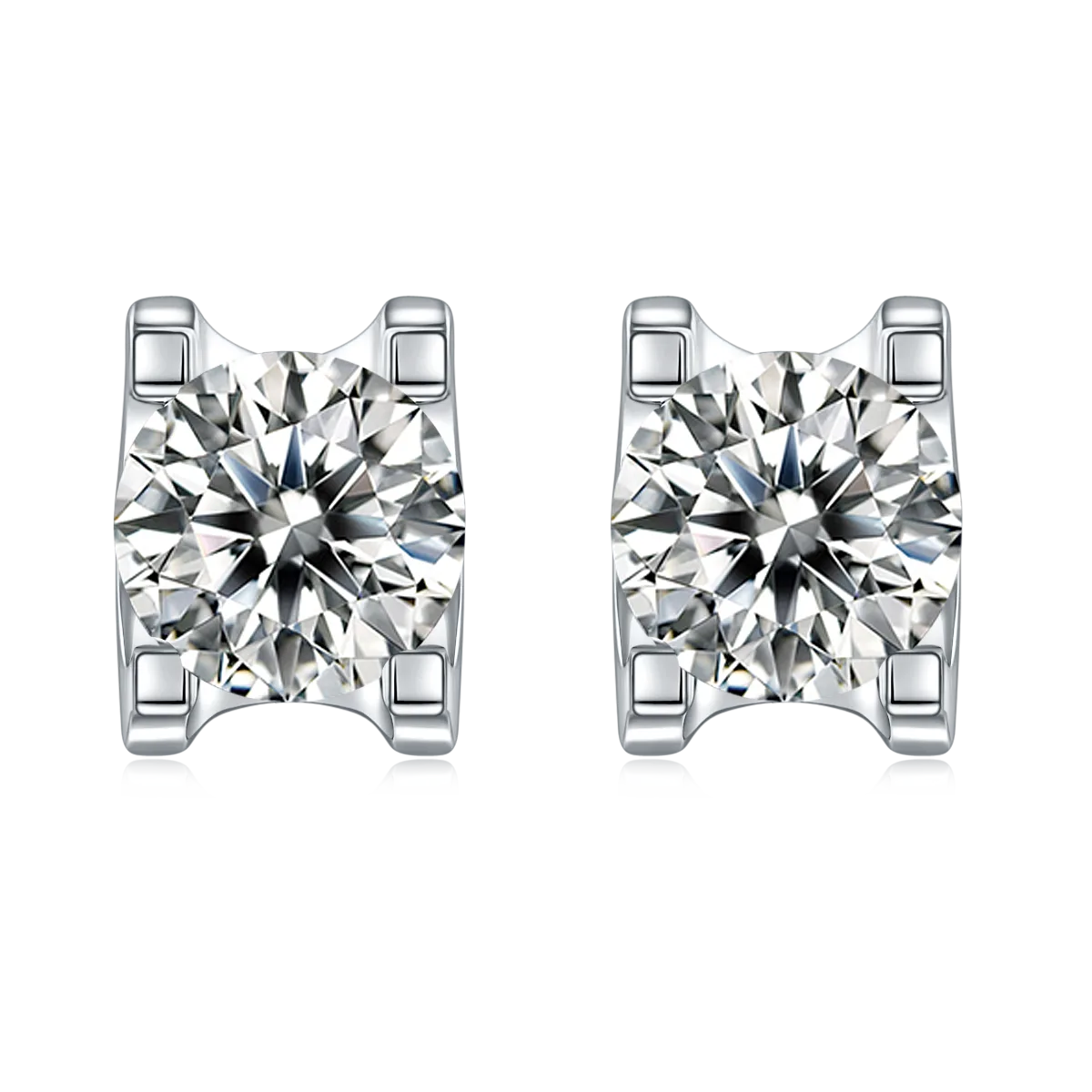 Classic Ox S925 White-Gold-Plated Silver Lab-Grown Diamond Stud Earrings 1-3ct