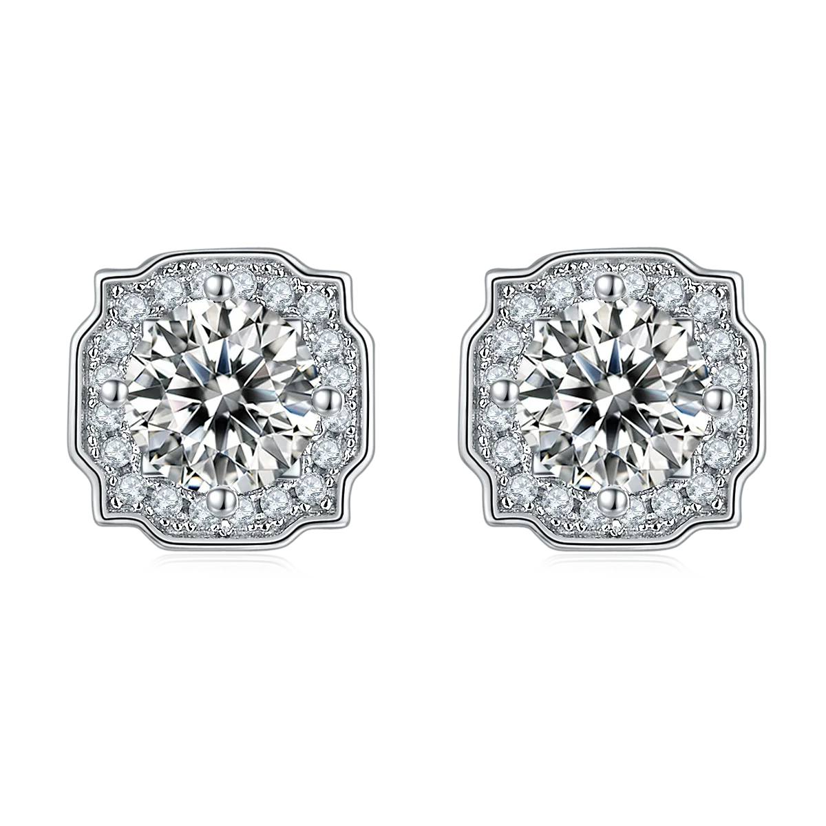 Classic S925 White-Gold-Plated Silver Lab-Grown Diamond Stud Earrings 1-3ct