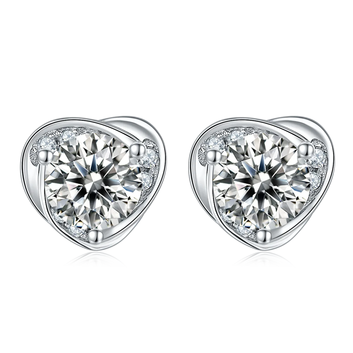 Blooming Heart S925 White-Gold-Plated Silver Lab-Grown Diamond Stud Earrings 1-3ct