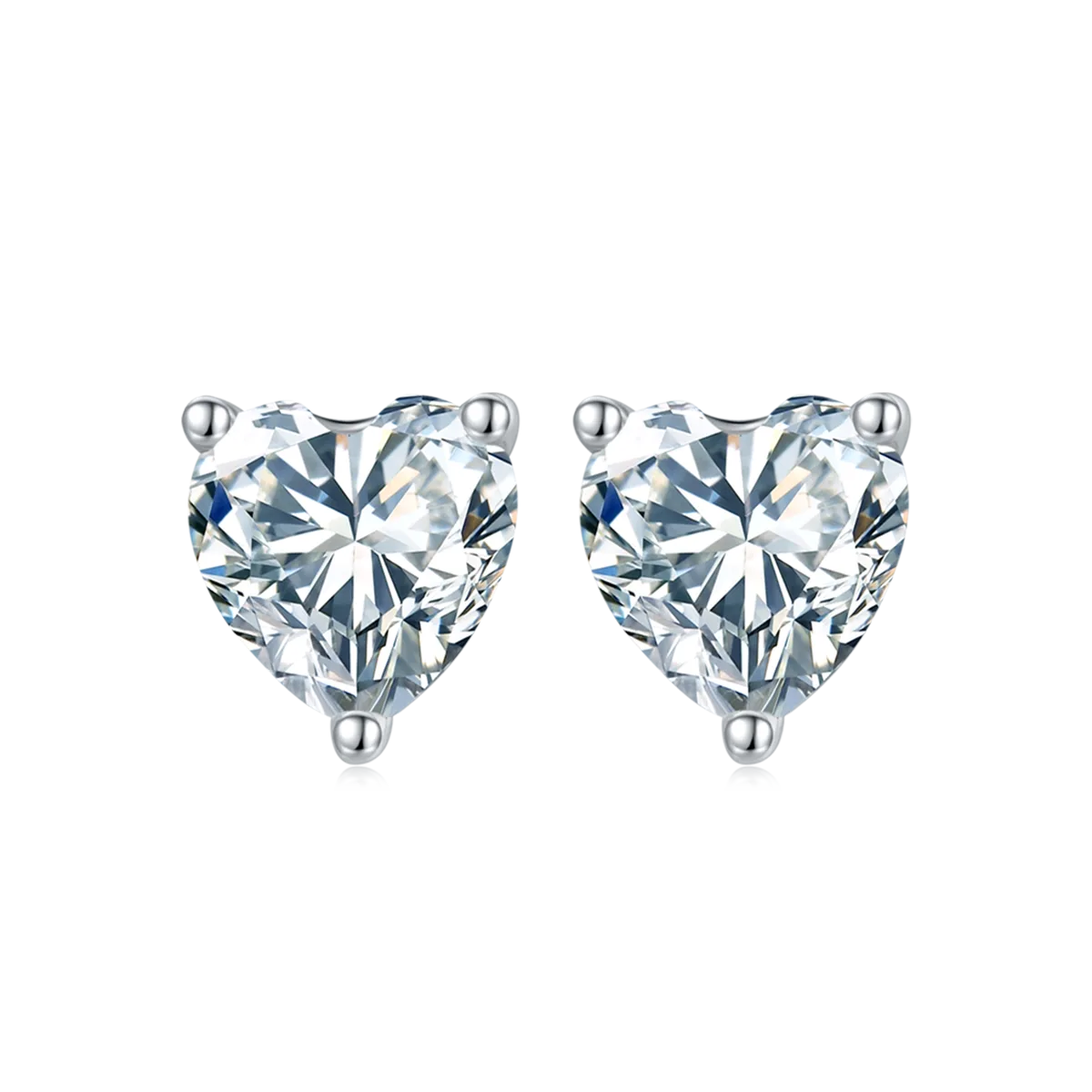 Classic Heart S925 White-Gold-Plated Silver Lab-Grown Diamond Stud Earrings 1-3ct