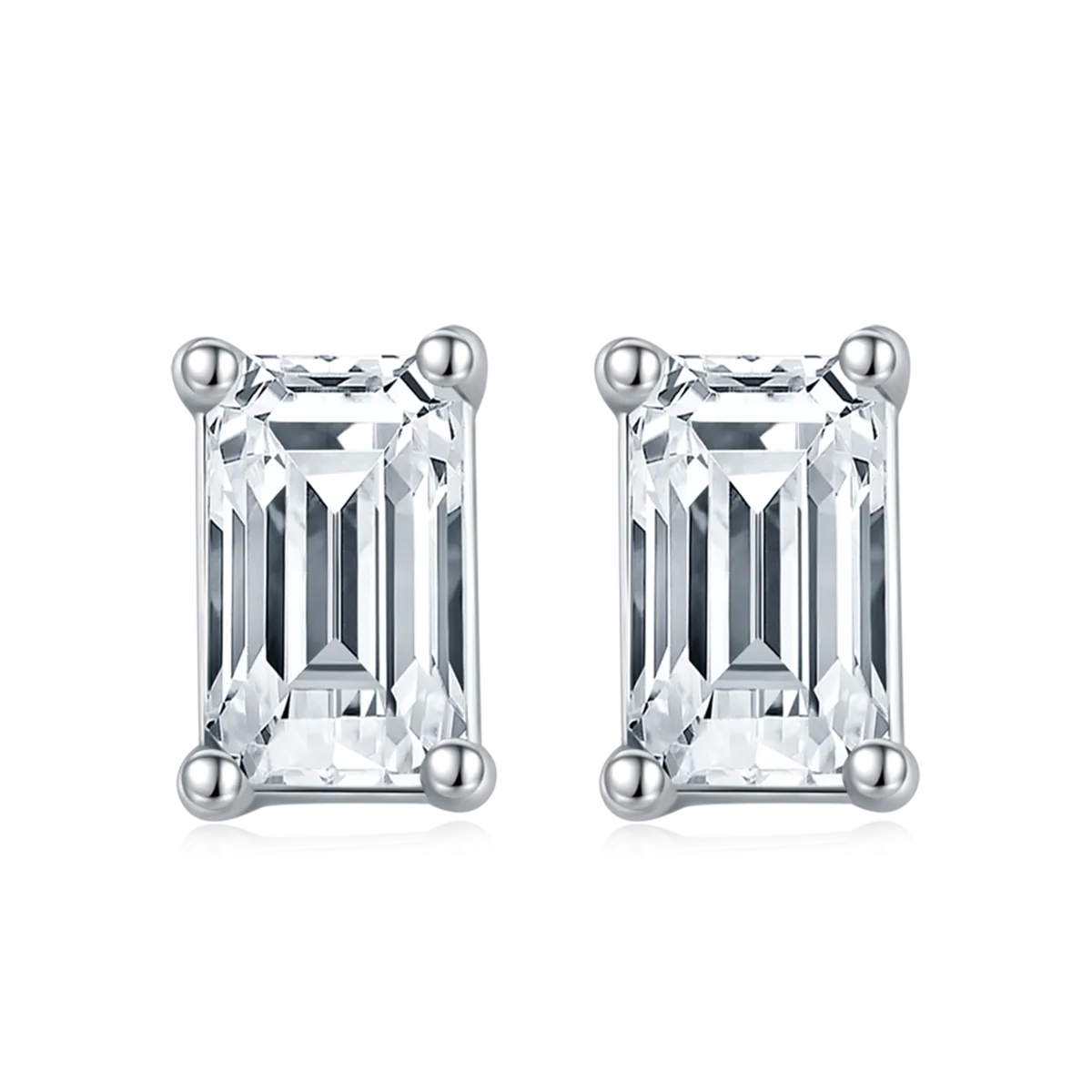 Classic Rectangle S925 White-Gold-Plated Silver Lab-Grown Diamond Stud Earrings 1-3ct