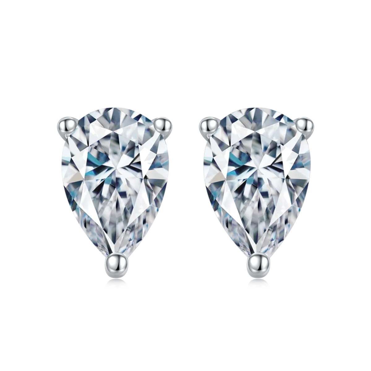Classic Pear S925 White-Gold-Plated Silver Lab-Grown Diamond Stud Earrings 1-3ct