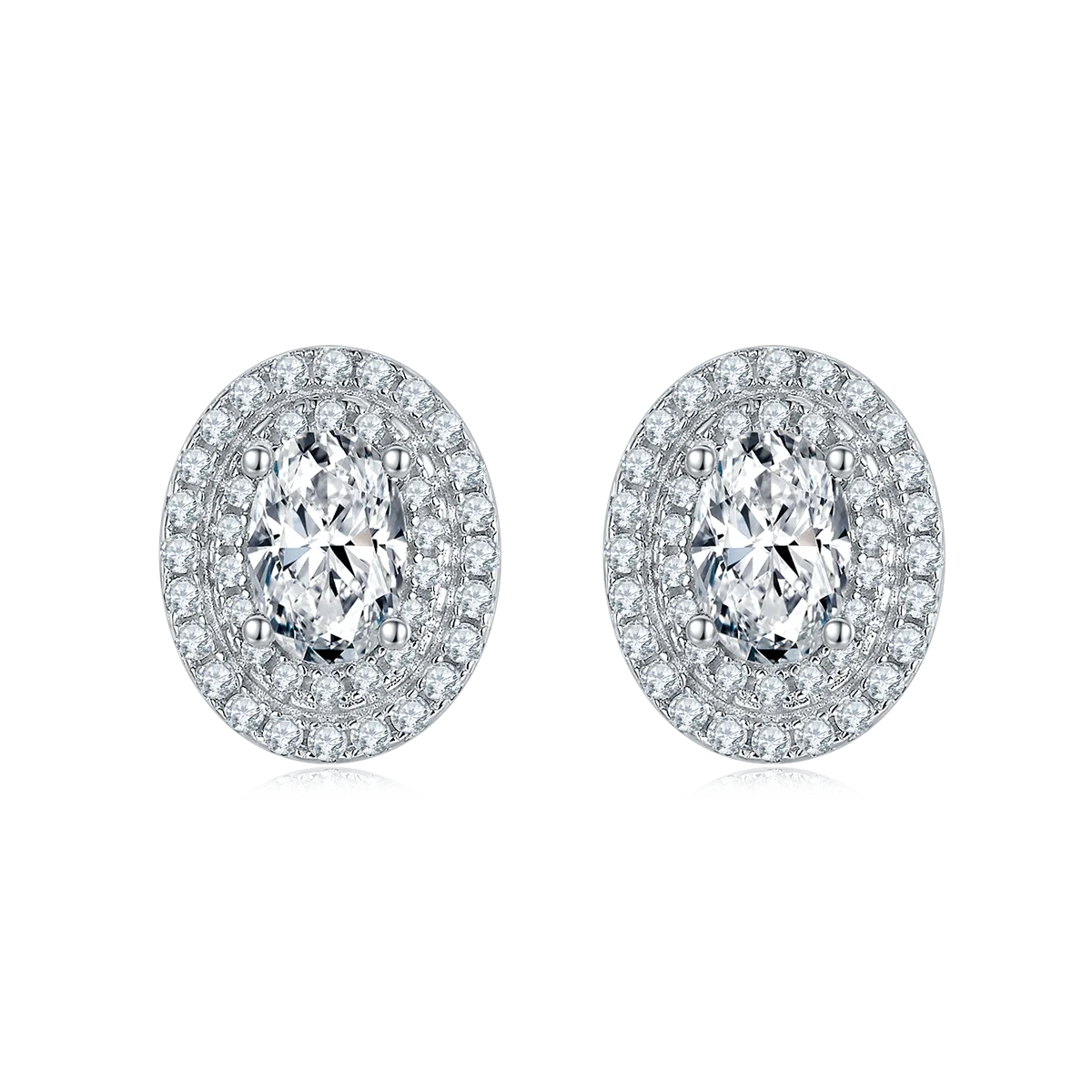 Luxury Pavé Oval S925 White-Gold-Plated Silver Lab-Grown Diamond Stud Earrings 1-2ct